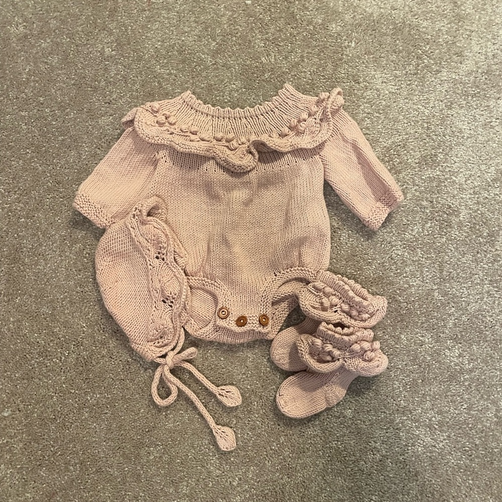 Pink Knitted Baby Romper Set